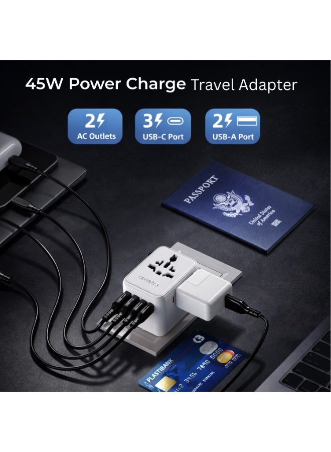 محول سفر عالمي بقدرة 45 واط بتقنية PD GaN III للشحن السريع مع 3 منافذ USB-C و2 منافذ USB-A للأجهزة اللوحية وهواتف أندرويد وiPhone، محول قابس دولي من النوع G/A/C/I للإمارات والمملكة المتحدة وأوروبا والولايات المتحدة وأستراليا - Image 4